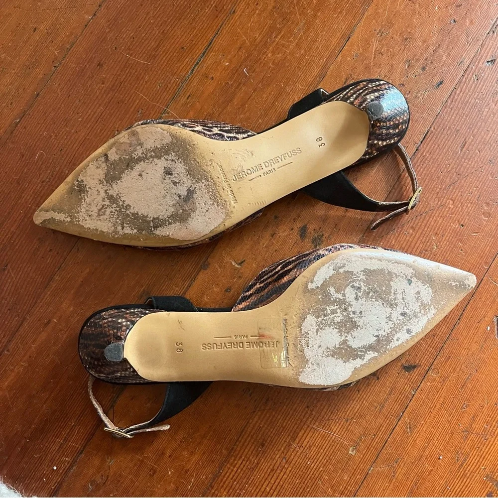JEROME DREYFUSS Made in France Snakeskin Slingback Kitten Heels - Picture 5 of 8
